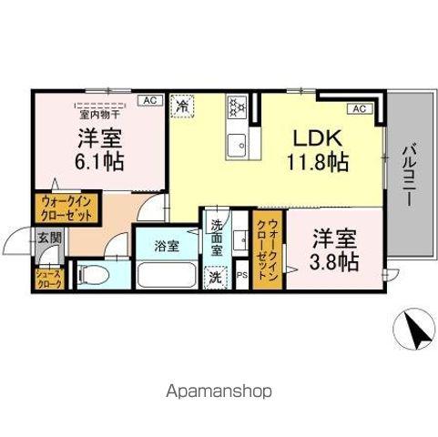 トリシア野多目I I(2LDK/2階)の間取り写真