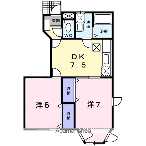 バーデンハイムⅢ(2DK/1階)の間取り写真