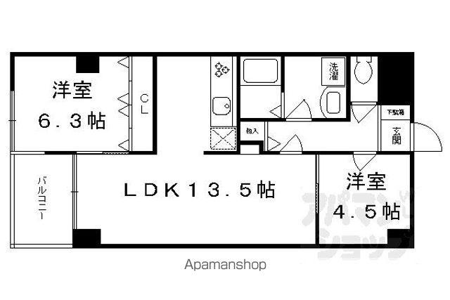シンフォニー四条河原町(2LDK/3階)の間取り写真
