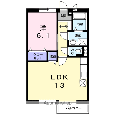オリゾン E B棟(1LDK/2階)の間取り写真