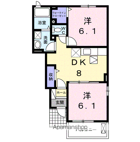 ソレイユK・Ⅱ(2DK/1階)の間取り写真