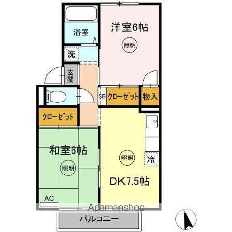 ラフィーネA棟(2DK/2階)の間取り写真