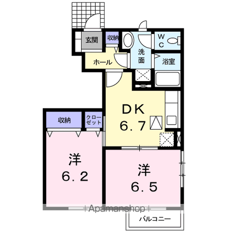 カーサジラソーレⅢ(2DK/1階)の間取り写真