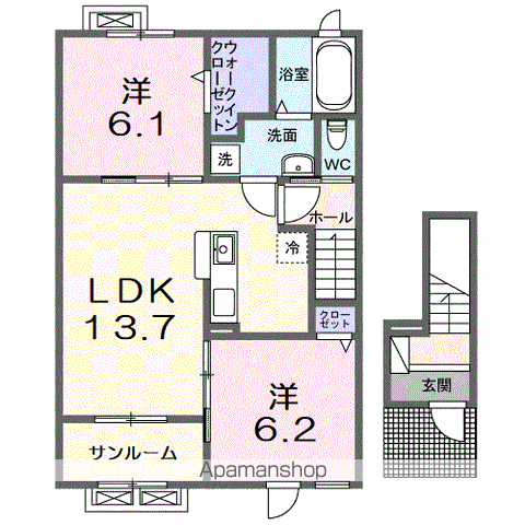 フローラ長浜(2LDK/2階)の間取り写真