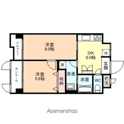 コンチネンタルスカイハイツ(2DK/2階)の間取り写真