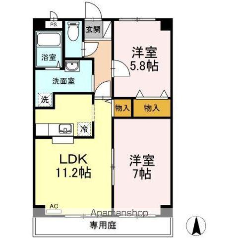 ウィルコート伏石C(2LDK/1階)の間取り写真