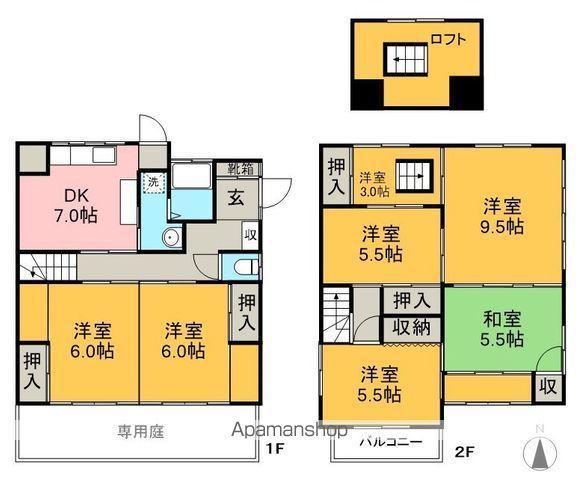 土讃線 入明駅 徒歩6分 2階建 築55年(7DK)の間取り写真