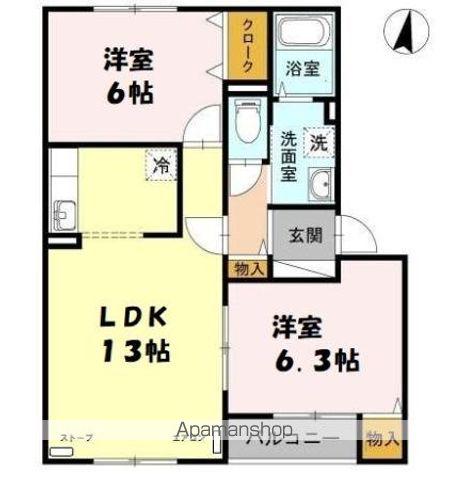 ろいうっどイースト(2LDK/3階)の間取り写真