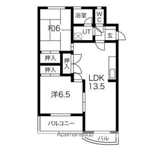 プリンセス高屋(2LDK/3階)の間取り写真