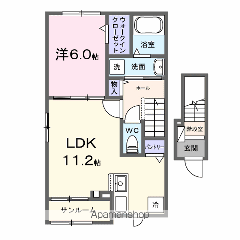 ウィブリーハイツ(1LDK/2階)の間取り写真