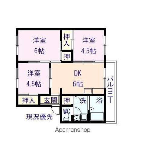 ヴィラナリー須波 1号棟(3DK/2階)の間取り写真