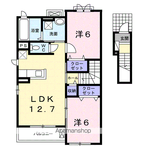 サンリット平原 Ⅱ(2LDK/2階)の間取り写真