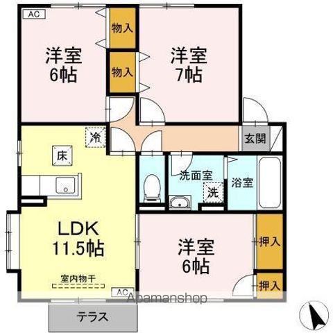 シェリールSUN B(3LDK/1階)の間取り写真