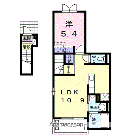 サニー・ハイフラット(1LDK/2階)の間取り写真