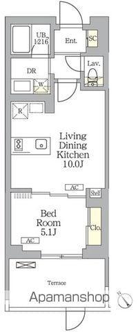 グランパーク千駄ヶ谷レジデンス(1LDK/1階)の間取り写真