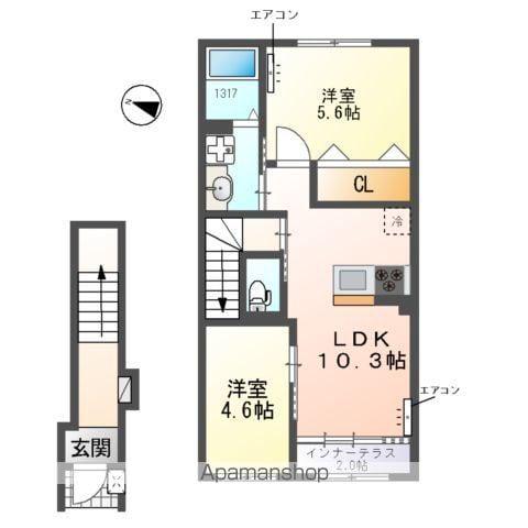  柏市柏 アパート(2LDK/2階)の間取り写真