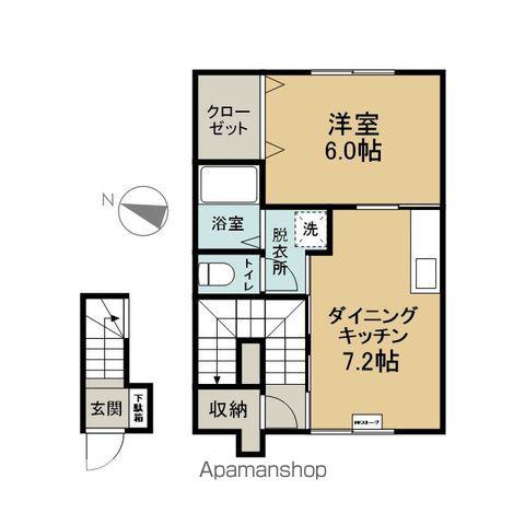 ビレッジB(1DK/2階)の間取り写真