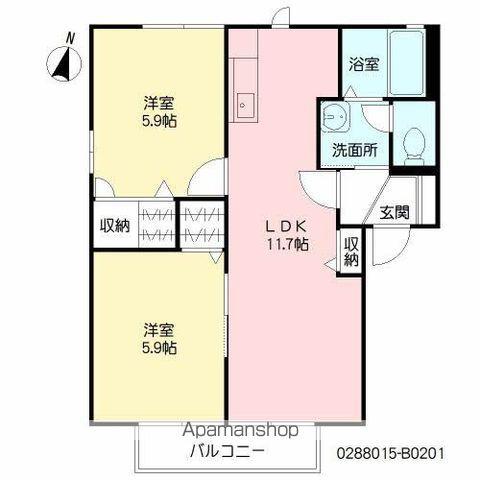 シャーメゾン・ボヌールB棟(2LDK/2階)の間取り写真