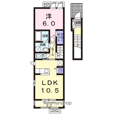 コスメニア向中野(1LDK/2階)の間取り写真