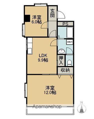 ミヤジママンション(2DK/6階)の間取り写真