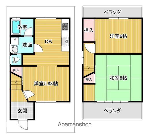 近鉄京都線 興戸駅 徒歩7分 2階建 築51年(3DK)の間取り写真