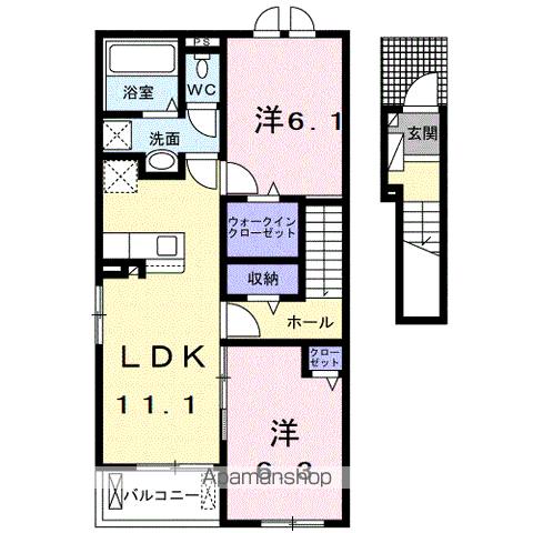 メゾンネージュⅡ番館(2LDK/2階)の間取り写真