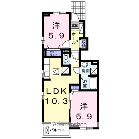 コンフォーティア鮎喰(2LDK/1階)の間取り写真