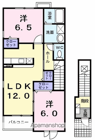 ヴェルーナB棟(2LDK/2階)の間取り写真