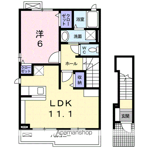 プリムローズⅡ(1LDK/2階)の間取り写真