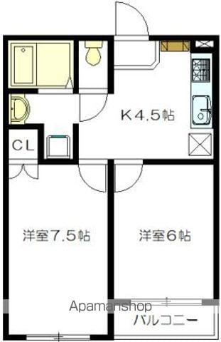 グランデッサ代沢(2K/2階)の間取り写真