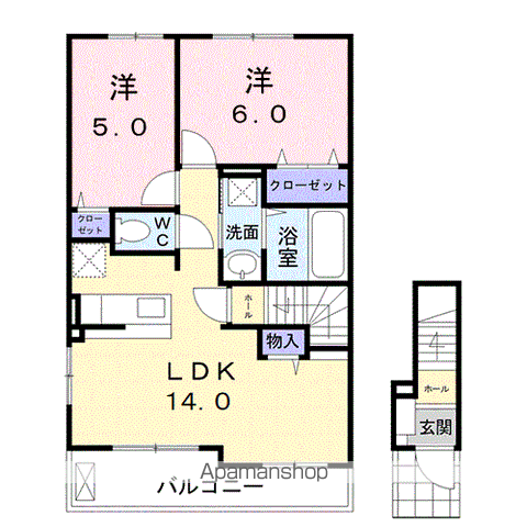 オーダーピースC(2LDK/2階)の間取り写真