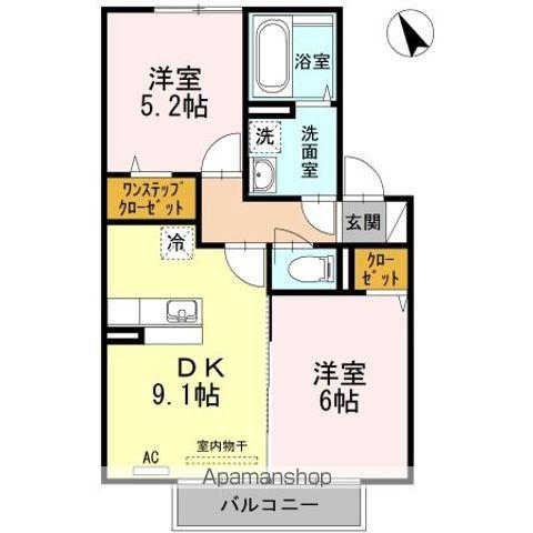 セジュール・アルジェント B棟(2DK/2階)の間取り写真