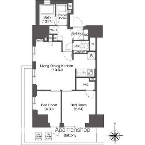 コンフォリア東新宿(2LDK/2階)の間取り写真