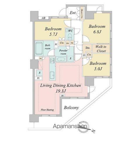 ドゥーエ早稲田(3LDK/10階)の間取り写真