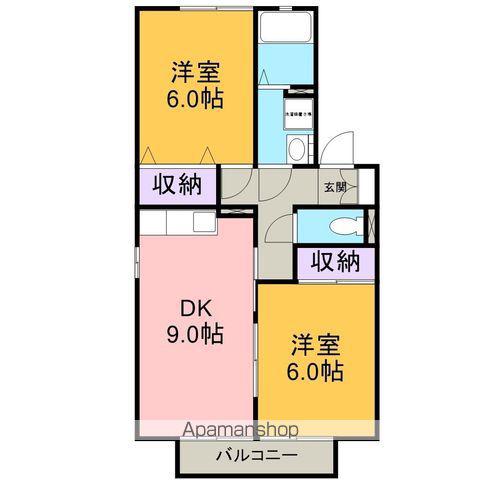セジュール睦 C(2DK/2階)の間取り写真