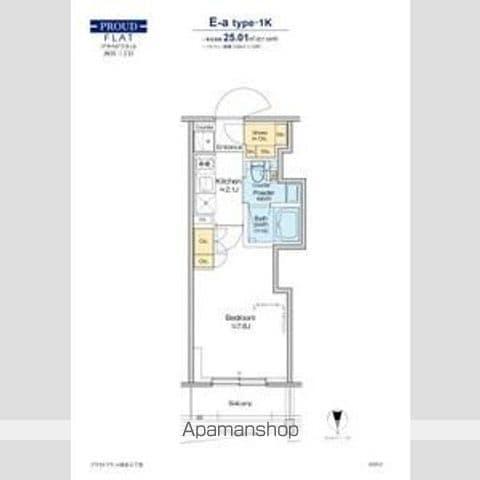 プラウドフラット四谷三丁目(1K/4階)の間取り写真