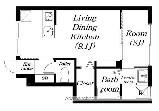 カルフールⅨ B棟(1LDK/1階)の間取り写真