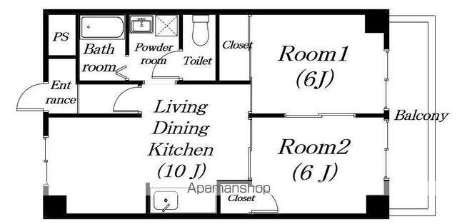 ウイング八日市(2LDK/6階)の間取り写真
