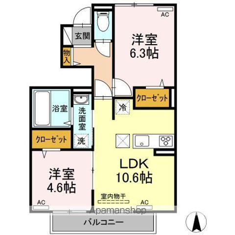 ルーチェ A棟(2LDK/1階)の間取り写真