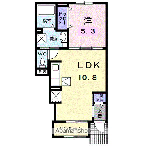 ル ソレイユ(1LDK/1階)の間取り写真