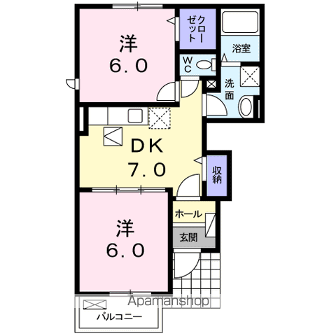 アニューJ Ⅱ(2DK/1階)の間取り写真