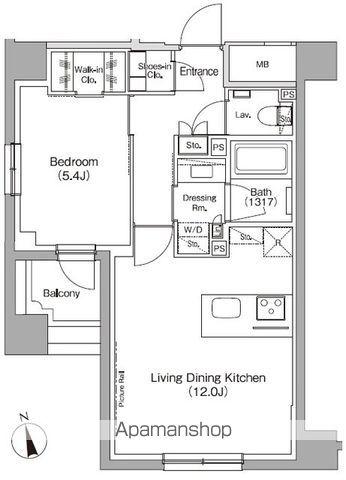 ザ・パークハビオ高円寺レジデンス(1LDK/1階)の間取り写真