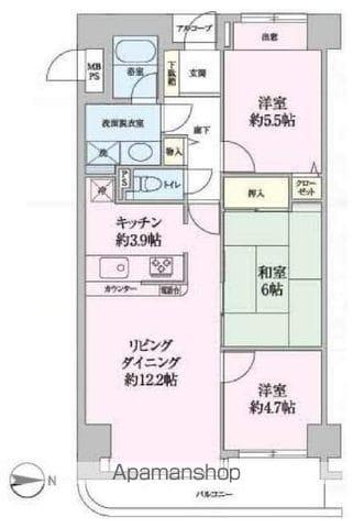 フェリス鷺沼(3LDK/7階)の間取り写真