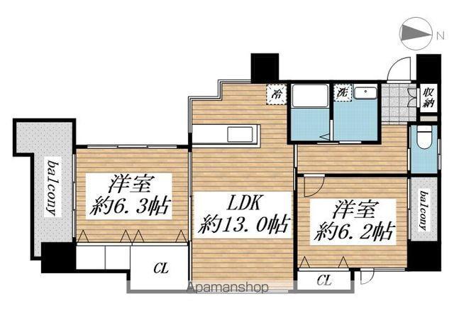 ハビテ下到津(2LDK/2階)の間取り写真