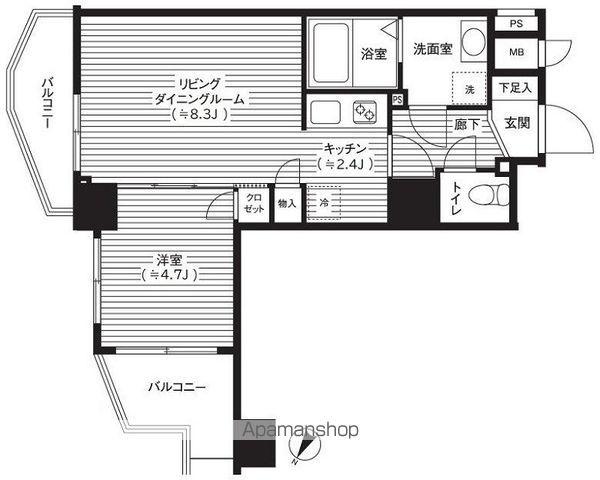 カスタリア初台(1LDK/8階)の間取り写真