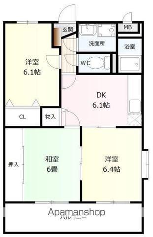 スクウェアガーデン東野(3DK/1階)の間取り写真