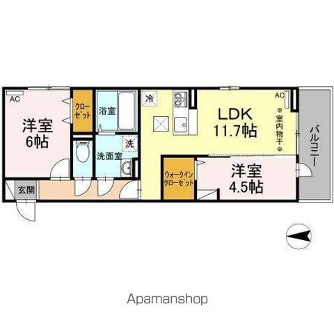 ロータスⅡ A棟(2LDK/1階)の間取り写真