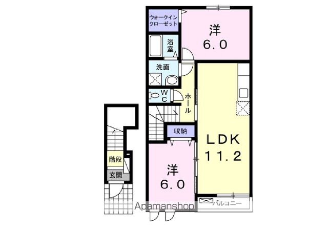 カルフール・K(2LDK/2階)の間取り写真
