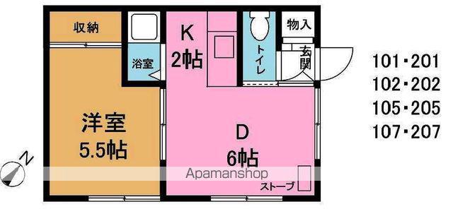 メゾンドルノン(1DK/2階)の間取り写真