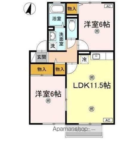 セジュールアサヒB(2LDK/2階)の間取り写真